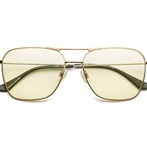Caddis Hooper Blue Light Green Lens Gold Aviator Glasses with Teal Floral Pouch